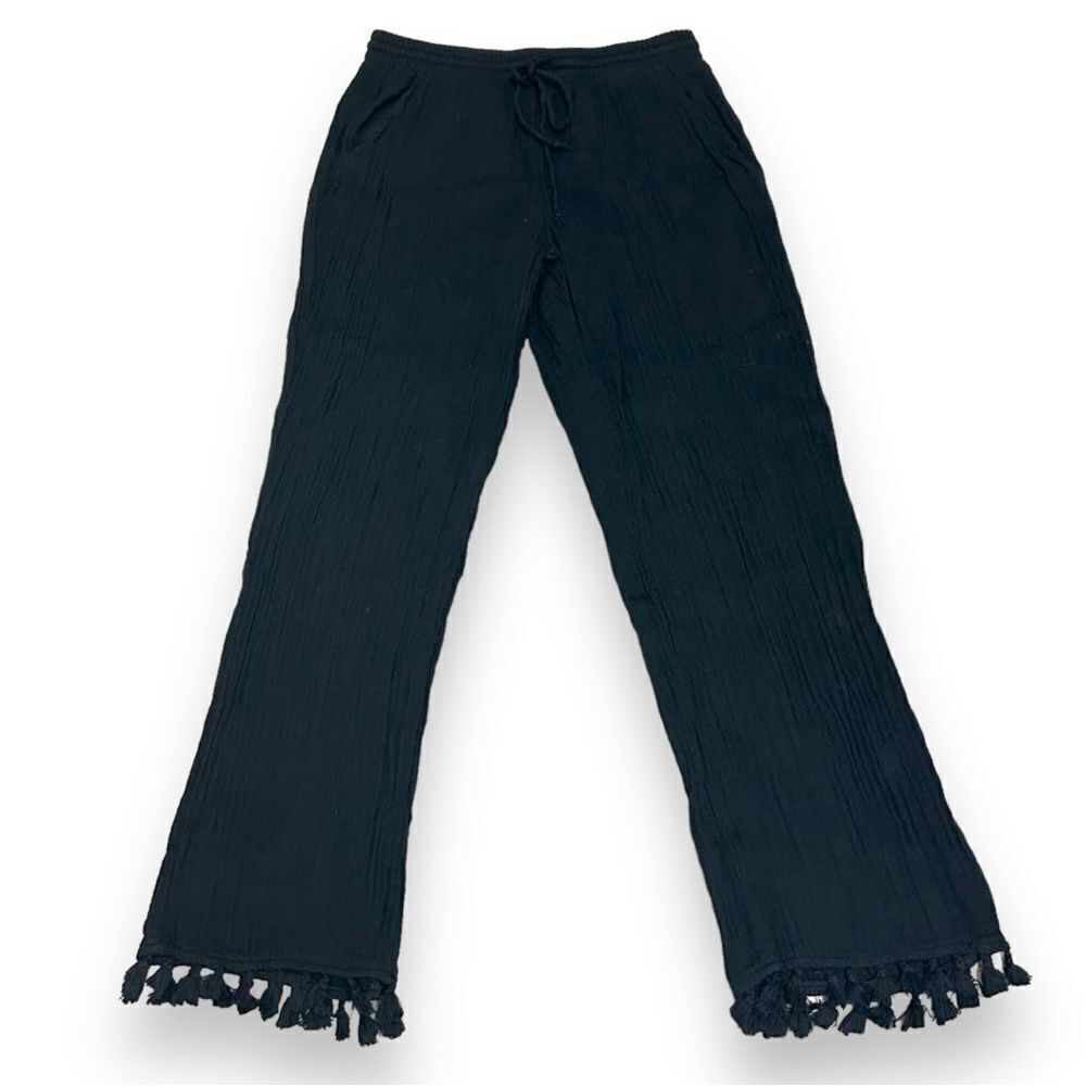 Michael Stars beach cover up black pants with fringe Small